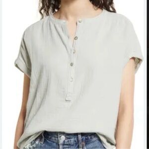 Faherty Dream Cotton Gauze Desmond Dolman Top Size Large Light Green Blue Color